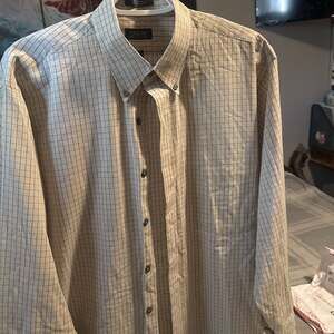 Arrow Mens Steel Gray Check Stretch Long Sleeve Dress Shirt Small 32/33